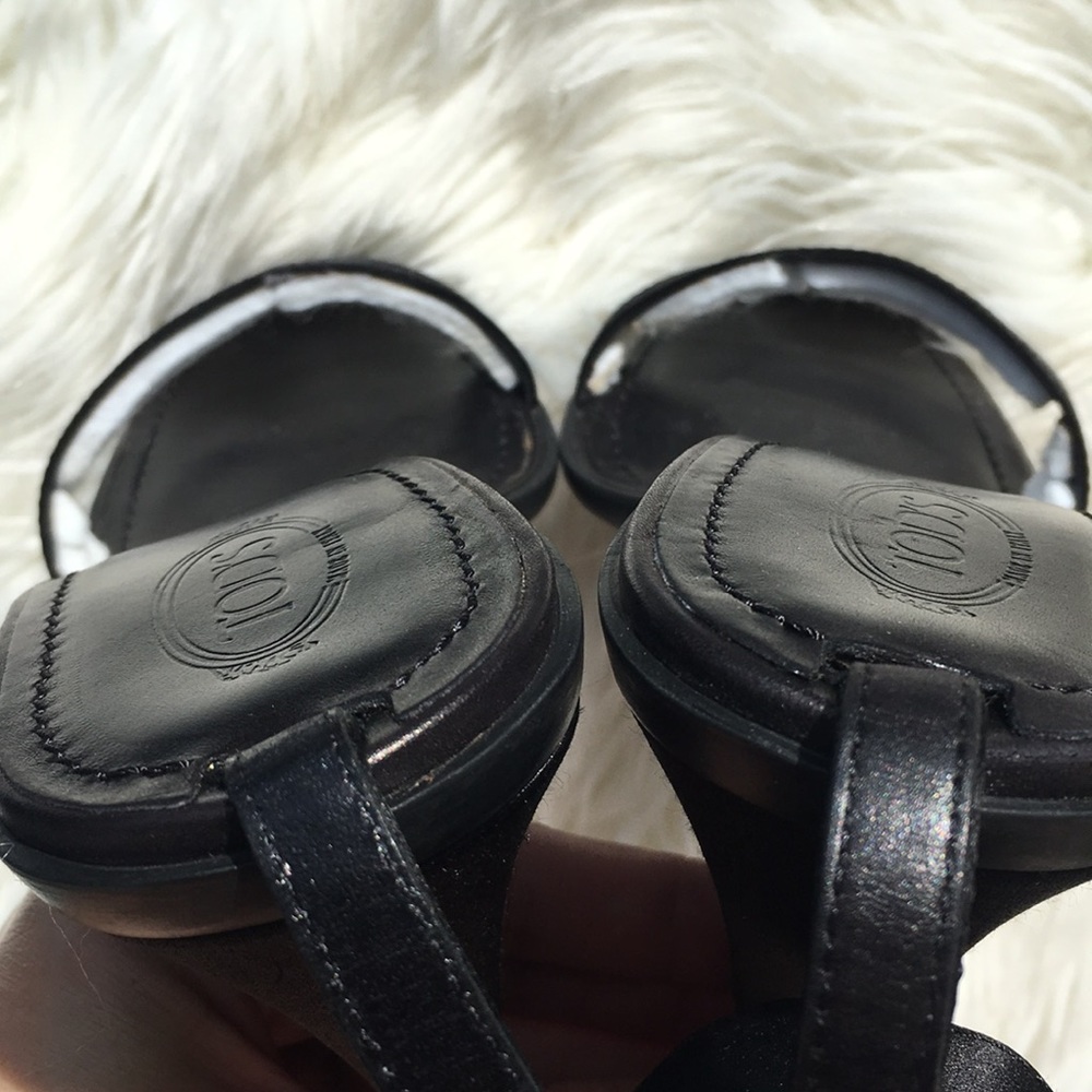 Tod’s Black Satin Ritz Ankle Strap Sandals Heels - Picture 7 of 16